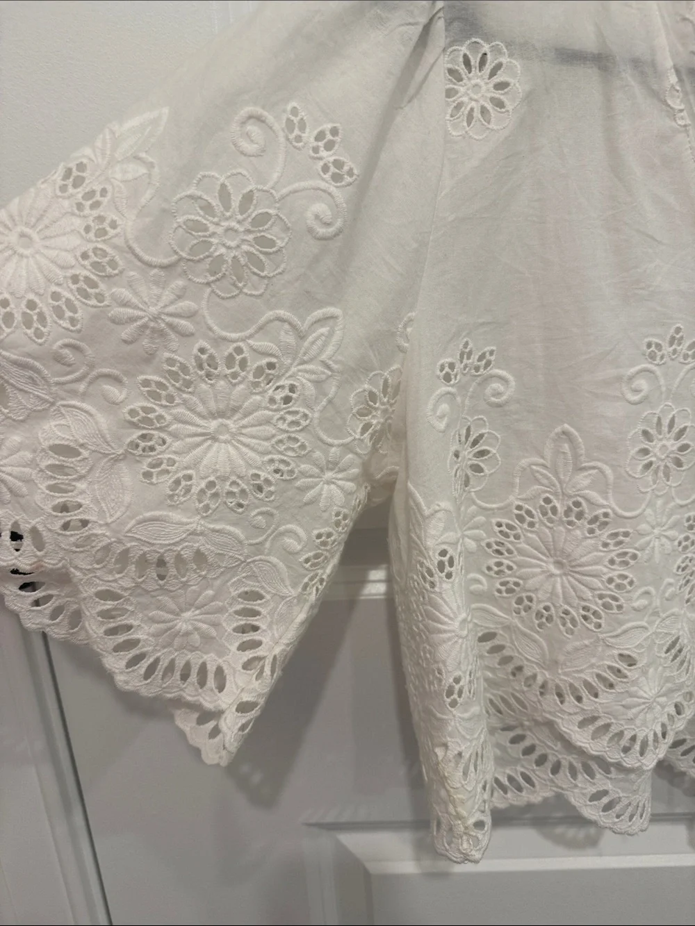 Anthropologie White Eyelet Tie-Front Peasant Blouse